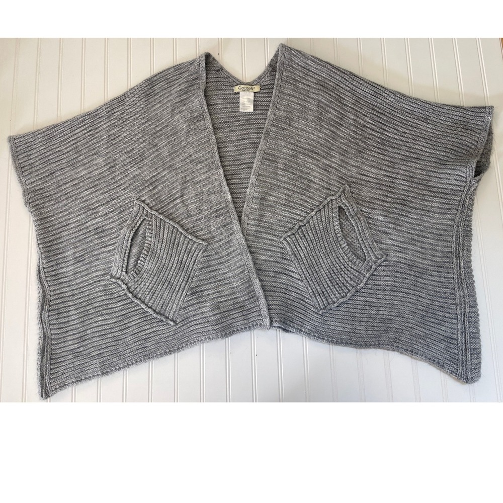 Cocogio Italy Gray Knit Poncho Wrap Wool Alpaca Blend Open Front Cardigan OSFA